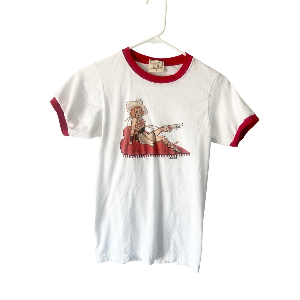 Mischief Made White Graphic Ringer Tee 100% Cotton Small